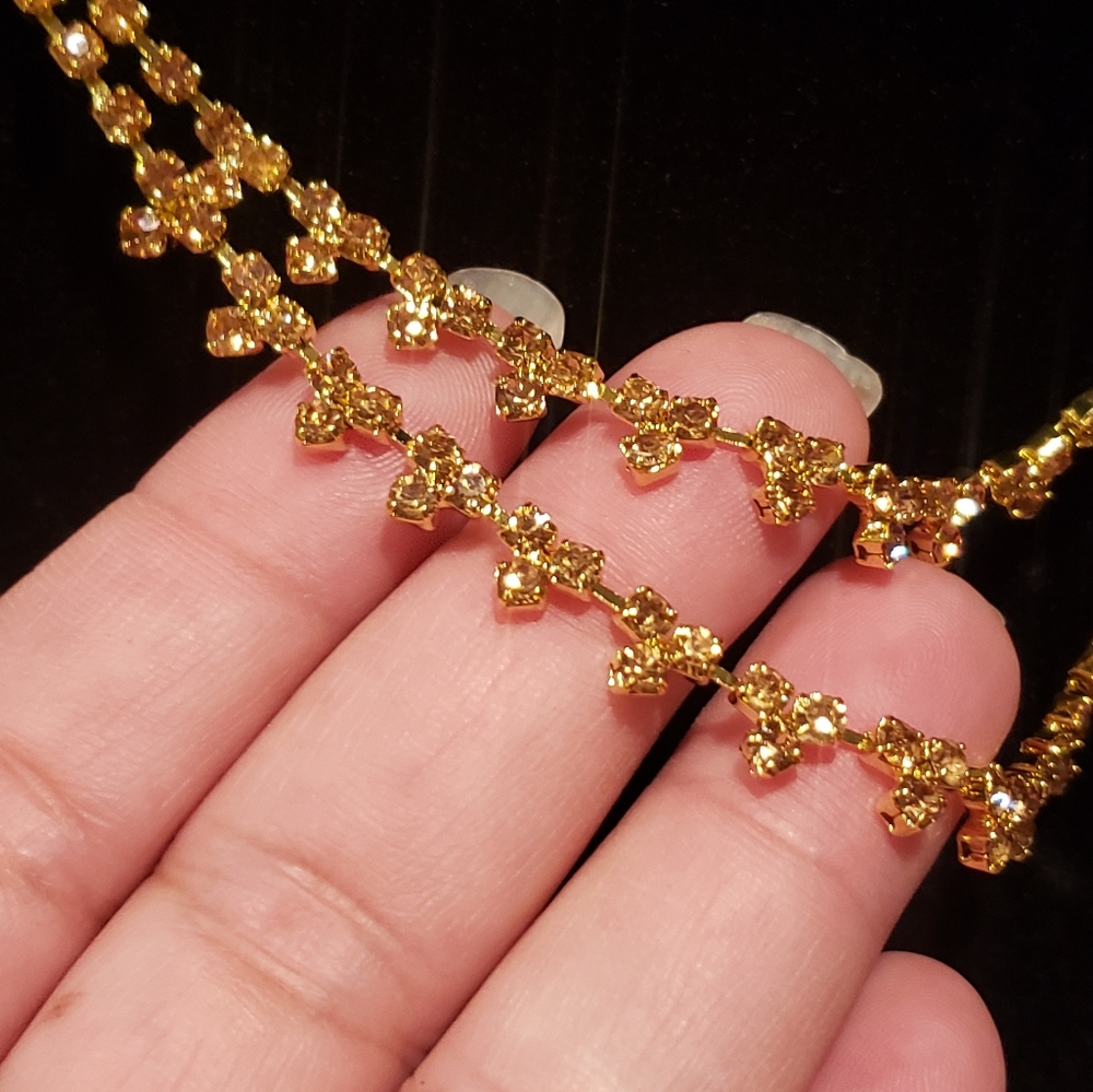 Golden Rhinestone Layered Necklace - Picture 3 of 5